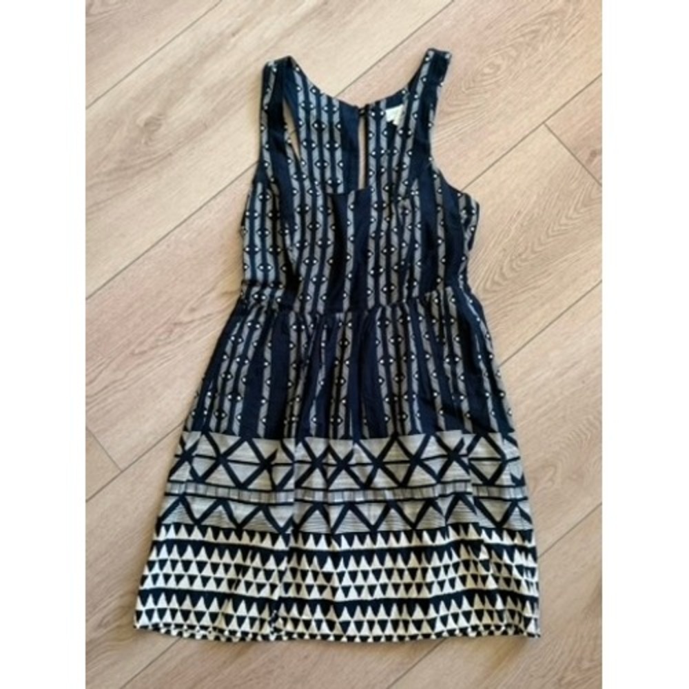 Staring at Stars Black & Cream Geometric Tribal Print Cotton Mini Dress Size 2